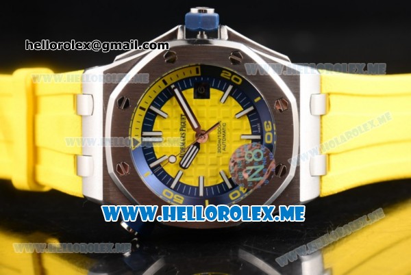 Audemars Piguet Royal Oak Offshore Diver Asia 2813 Automatic Steel Case with Yellow Dial and Stick Markers Yellow Rubber Strap (EF) - Click Image to Close